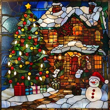 クリスマス雪だるまステンドグラス 無料画像 - Public Domain Pictures