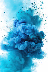 Wall Mural - Vibrant blue powder explosion on a white background, capturing motion and energy in a dynamic abstract artwork.