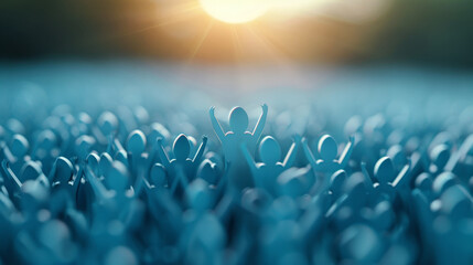 A vibrant crowd silhouette with raised hands against a glowing sunset, symbolizing unity and celebration in a colorful atmosphere.