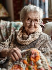 Aufkleber - A group of elderly people actively participates in knitting and sewing activities, sharing skills in a warm, inviting learning environment. Generative AI
