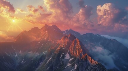 Canvas Print - Majestic Mountain Range at Sunset