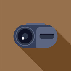 Canvas Print - Digital camera lying on a brown surface with a long shadow, capturing technology in a flat design style