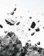 © Worrapol - Shattered Expectations: A powerful and dramatic visual of rocks exploding into fragments against a stark white background. This abstract image evokes themes of destruction, chaos, and the fragility of