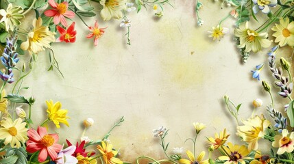 Wall Mural - Background with a floral frame spring flowers. wedding card invitation. Celebration 