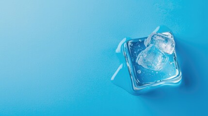 Poster - Ice Cube on Blue Background with Space for Text