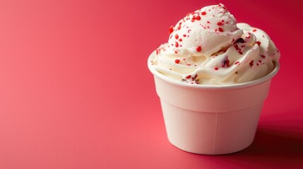 Aufkleber - Ice cream in cup on red backdrop Food picture with space for text