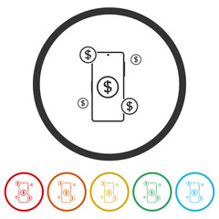 Poster - Smartphone with dollar symbol icon. Set icons in color circle buttons