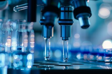 Close-up of biotechnological lab equipment for genetic analysis, showcasing laboratory technology