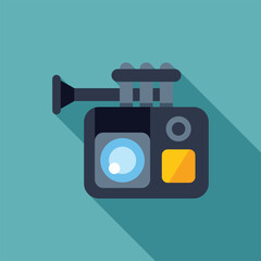 Poster - action camera with trumpet playing music flat design icon