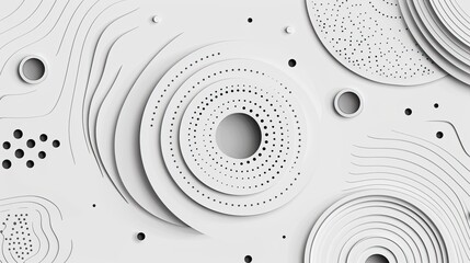 Wall Mural - White geometric background. White abstract minimalist background with circle lines and dot pattern. 