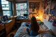 © Nathaphat - Personalizing the Dorm: Student Decorating Room with Photos and Mementos.