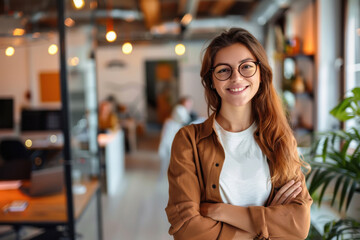 Wall Mural - Young businesswoman standing confidently