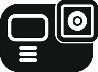 Poster - Black glyph icon for a small and rugged camera designed for capturing high quality videos and photos in extreme conditions