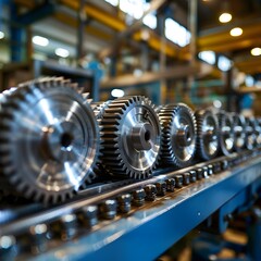 Poster - Intricate Gears and Cogs of Industrial Machinery in Close up View