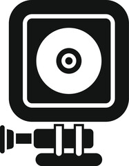 Sticker - Black glyph icon of a small action camera recording extreme sports