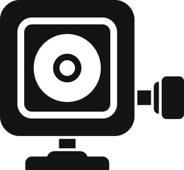 Poster - Black and white icon of an action camera showing the lens and display