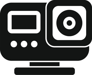 Poster - Black glyph icon of a digital action camera, designed for capturing high quality photos and videos during dynamic activities