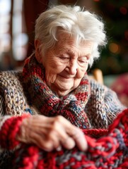 Aufkleber - Elderly participants happily create crafts, focusing on knitting and sewing together in a vibrant, supportive learning environment. Generative AI