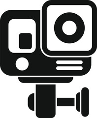 Poster - This simple black and white icon represents an action camera mounted on a support, ready to film