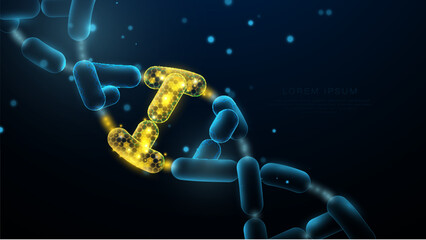 Aufkleber - Wireframe DNA molecules structure mesh from a starry blue background. Science and Technology concept