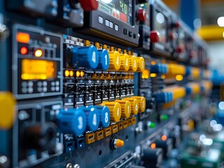 Poster - close up view of an intricate industrial control panel with precision controls and digital readouts