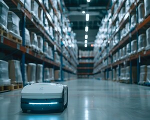 Poster - Automated Warehouse with Robotic Inventory Management and Modern Logistics Concept