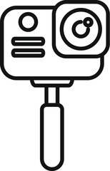 Poster - Line icon of an action camera filming while attached to a monopod