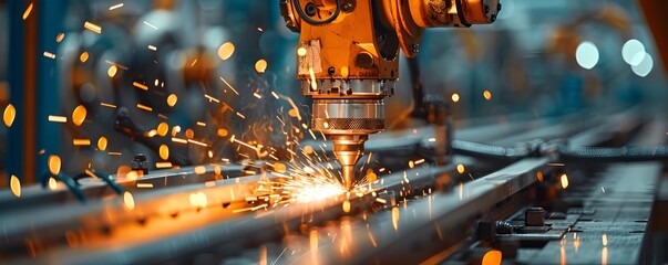 Poster - Close up of a Robotic Welder in Action with Sparks and Precision Welding Industrial Concept