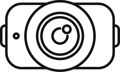 Poster - line icon of an action camera showing its big powerful lens