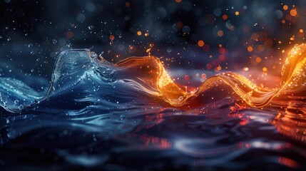 Poster - Abstract Water Waves with Sparkling Lights