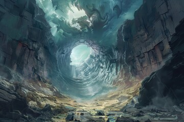 Wall Mural - Dark Cave Entrance with Bright Light