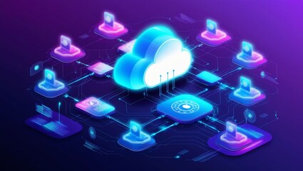 Aufkleber - Futuristic Cloud Computing Network with Data Transfer