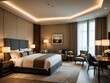 © Art-76 - A luxurious hotel bedroom with elegant furniture and a comfortable bed, soft lighting, modern design, cozy atmosphere