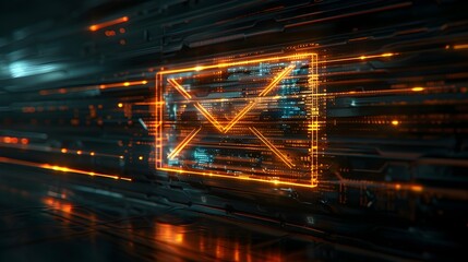 Poster - Sleek Futuristic Email Icon with Glowing Neon Lines on High Tech Dark Background