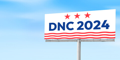 DNC billboard design with sky copy space on the side, election concept backdrop. Presidential nomination event background