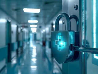 Poster - A Secure Healthcare Facility  Digital Lock Icon Safeguards Medical Data in Hospital Environment
