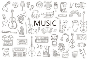 Set of different doodle musical instruments