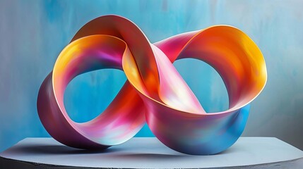 Poster - colorful abstract intertwined sculpture on a light blue background, representing creative artistic e