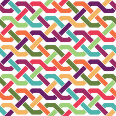 Wall Mural - Seamless abstract geometric pattern with multicolored intertwined zigzag lines on a white background. Retro-style design with bright summer colors. 