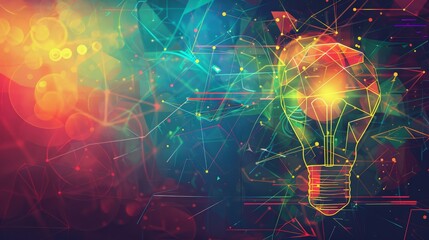 Poster - Colorful light bulb with geometric abstract background representing ideas and innovation. Concept of creativity and inspiration.