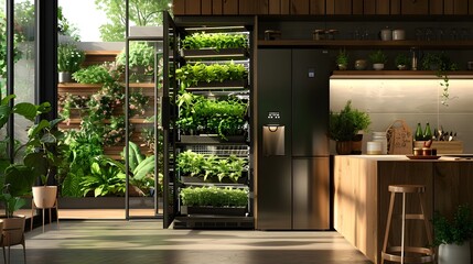 Poster - Sleek Automated Vertical Farm in Sustainable Tech Office Symbolizing Innovation