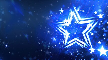 Poster - abstract glowing blue star light beams sparkle effects against dark background festive celebration concept digital wallpaper copy space