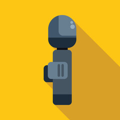 Sticker - Modern microphone is lying on a yellow background, casting a long shadow