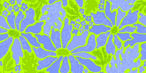 flower pattern vector. abstract floral background. neon blue green funky aesthetic seamless art. sum