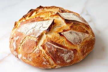 Crusty, Golden Brown Bread Loaf on White Surface