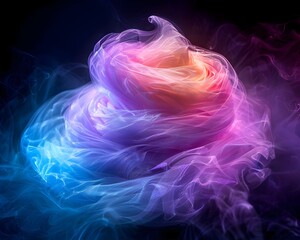 Wall Mural - Neon cotton candy swirl with glowing pastel colors on black background junk food concept copy space