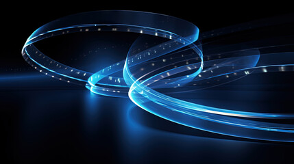 Aufkleber - Abstract blue neon light trails and digital waves on dark background for tech and business design themes.