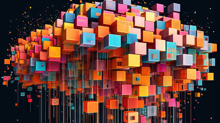 Aufkleber - Visually striking cityscape with warm hues, digital effects, and abstract urban skyline