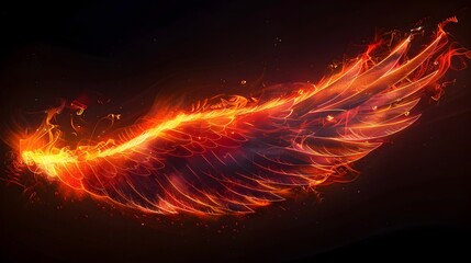 Poster - Vibrant Neon Phoenix Wing Glowing in Fiery Reds and Oranges on Black Background