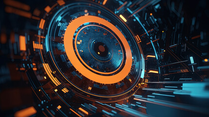 Poster - Technology abstract background with hud styled round interface elements in neon tech light.